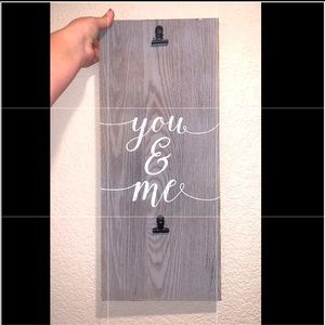Wall decor- grey woodgrain with photo clips, rustic